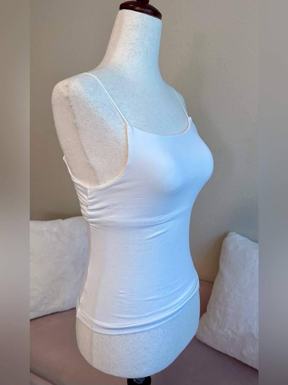 Free People Intimately White Cami Tank Top Built in Bra XS Ruched Sides Layering
